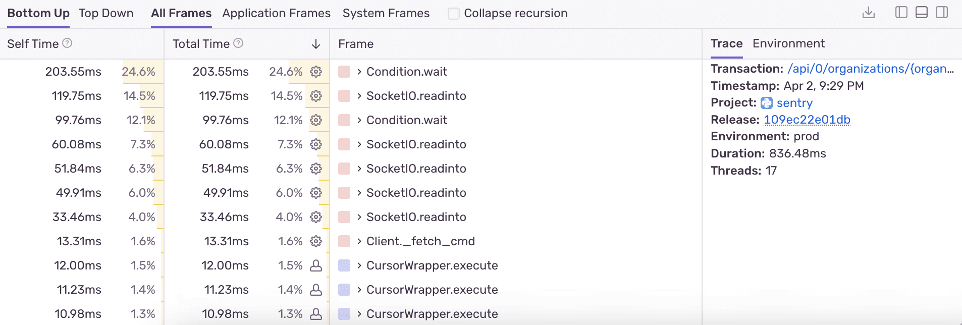 Trace and Environment view